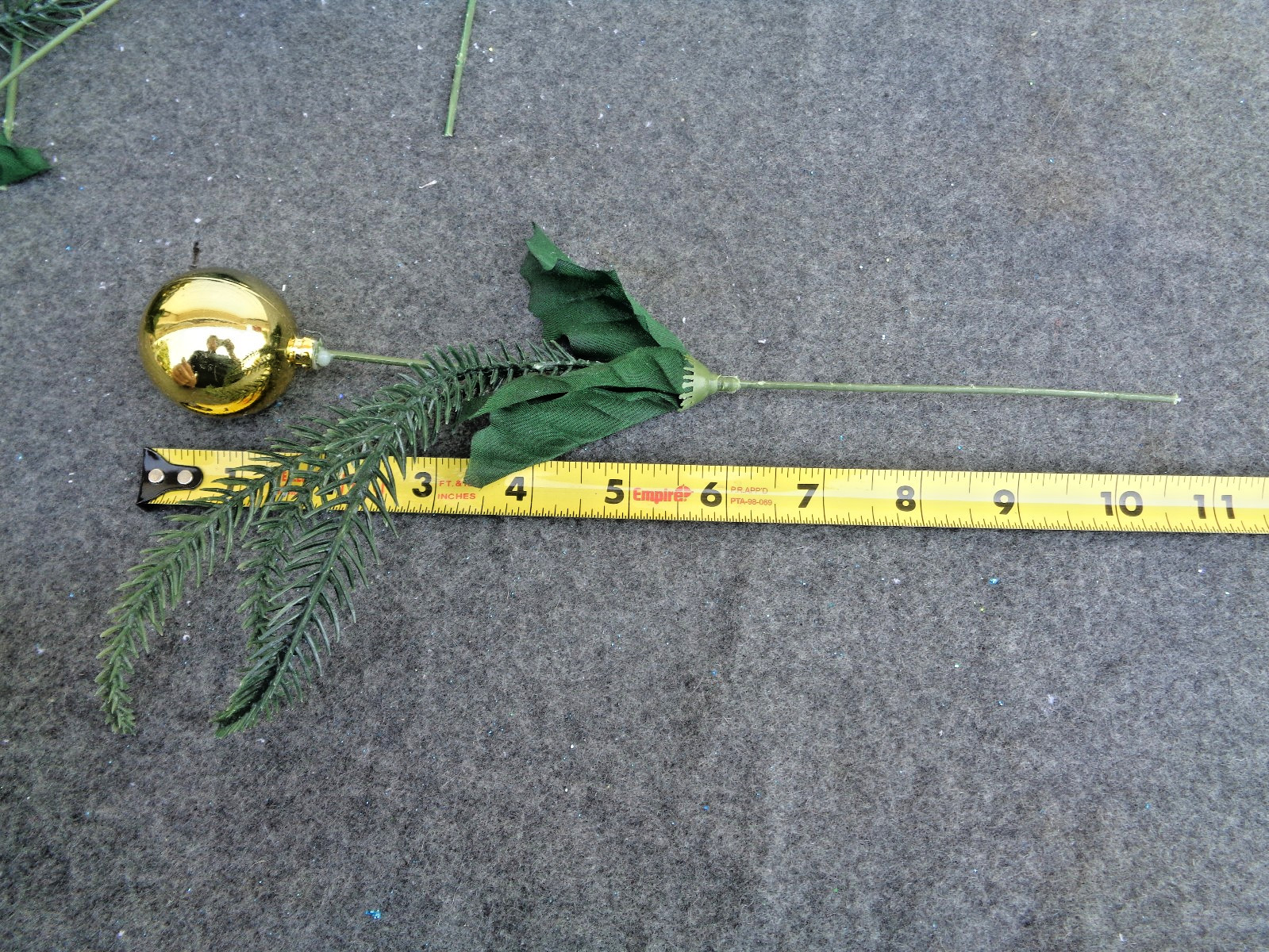 Green Fern Faux Branch Floral Pick with Gold Ball Ornament – Lot of 8