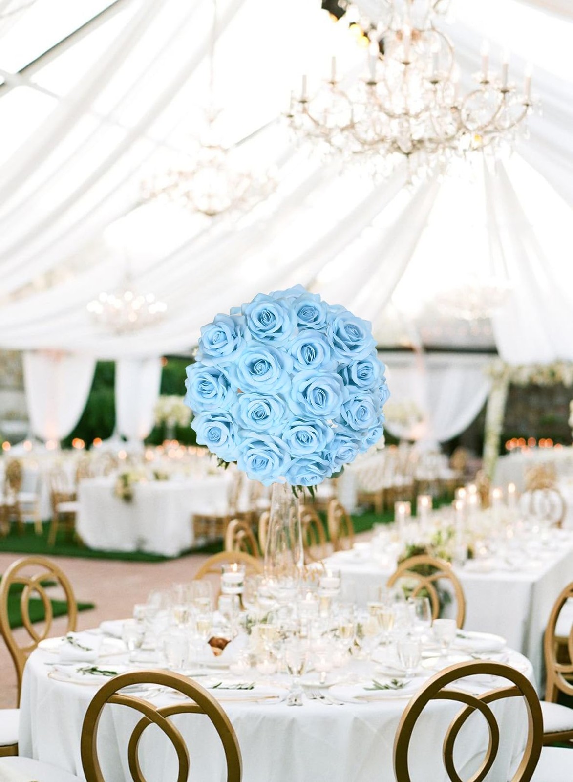 25 PCS Light Blue 2.75 Inch 7 CM Artificial Velvet Rose Flower Heads Decor