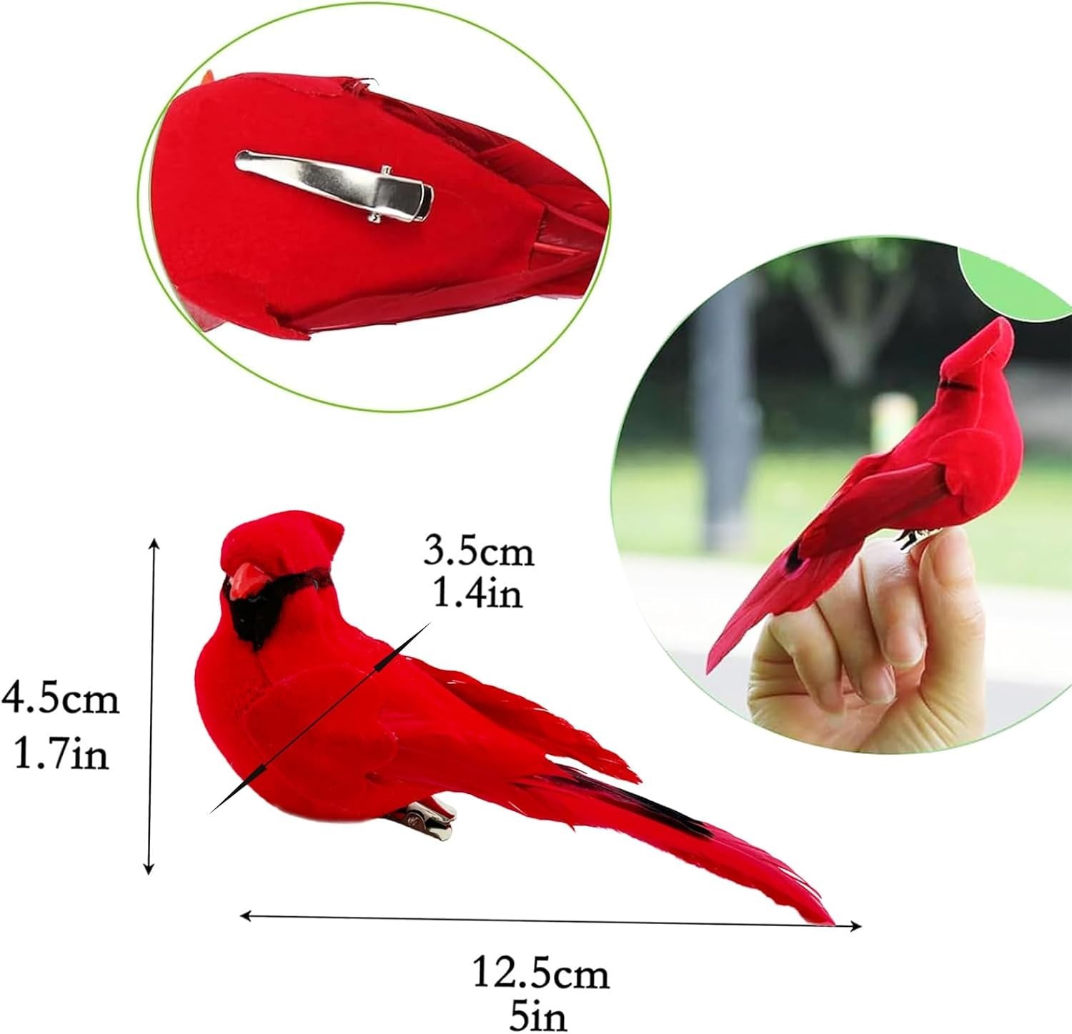 Elegant Set of 2 Red Cardinal Birds – Artificial Decor for Christmas & Weddings