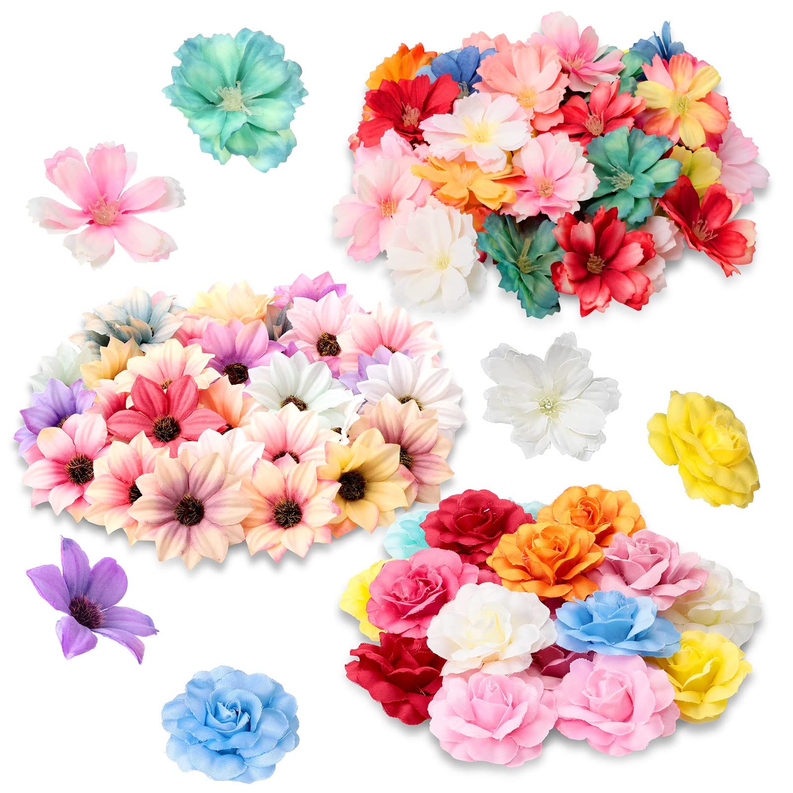 100 PCS Assorted Flower Heads Decorative Artificial Faux Floral Craft Supply