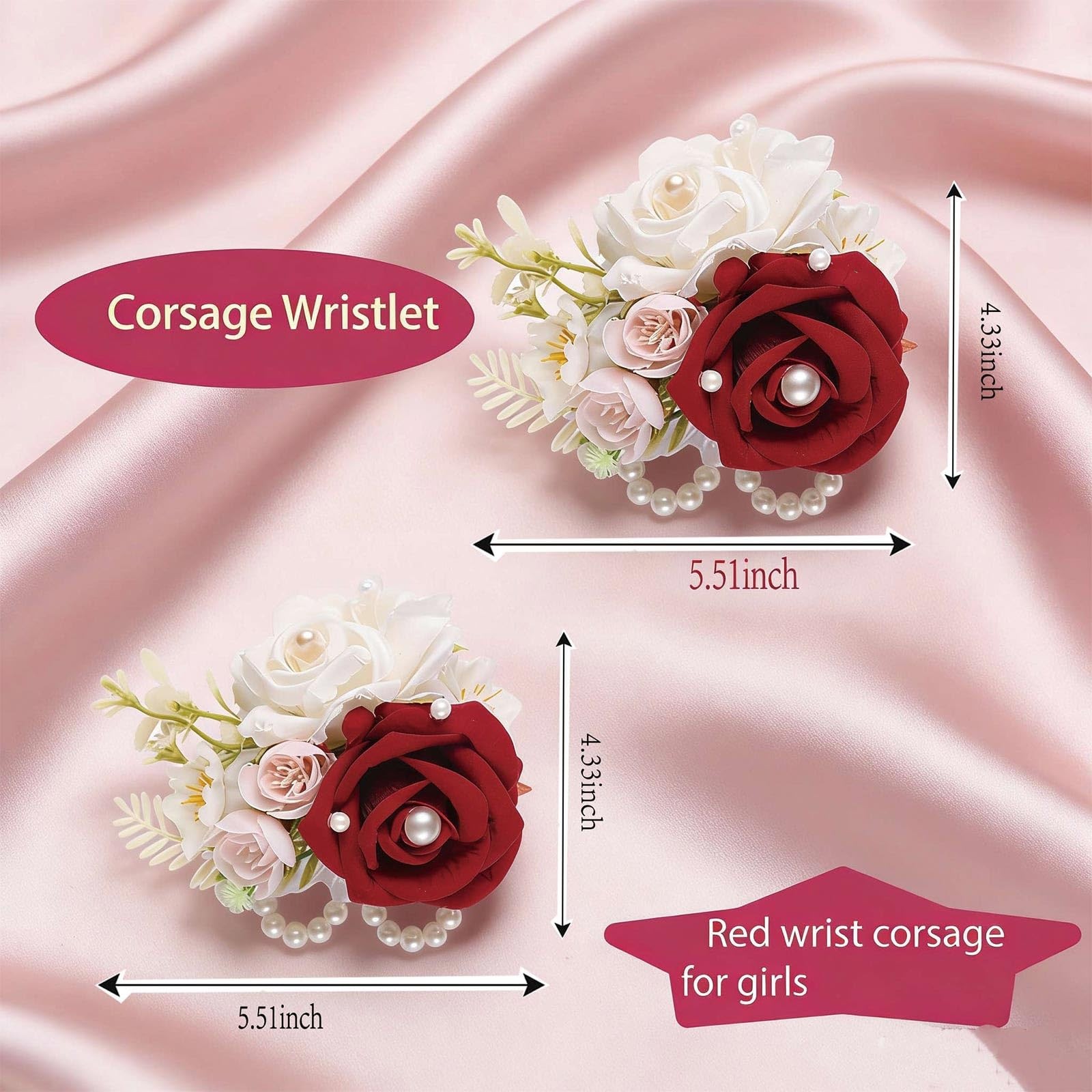 Dark Red Wrist Corsage And Boutonniere Set Artificial Rose Wedding 2 PCS