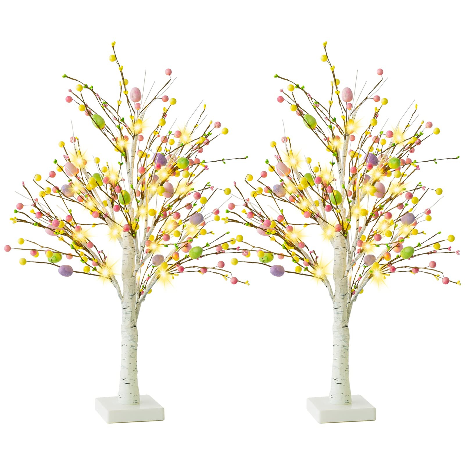Ethlomoer Easter Decorations, 2 Pcs 25 Inch Pre-Lit Green/Pink/Purple/White