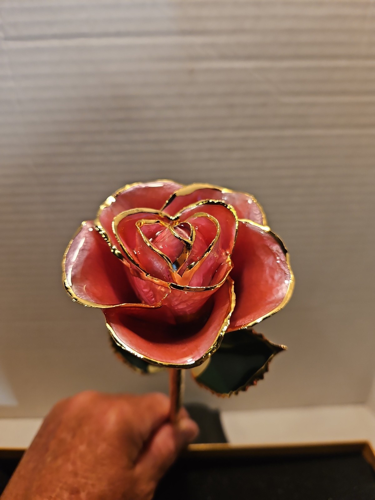 The Forever Rose Gold 24 Karat Dipped REAL Preserved Flower w Certificate 12″ In