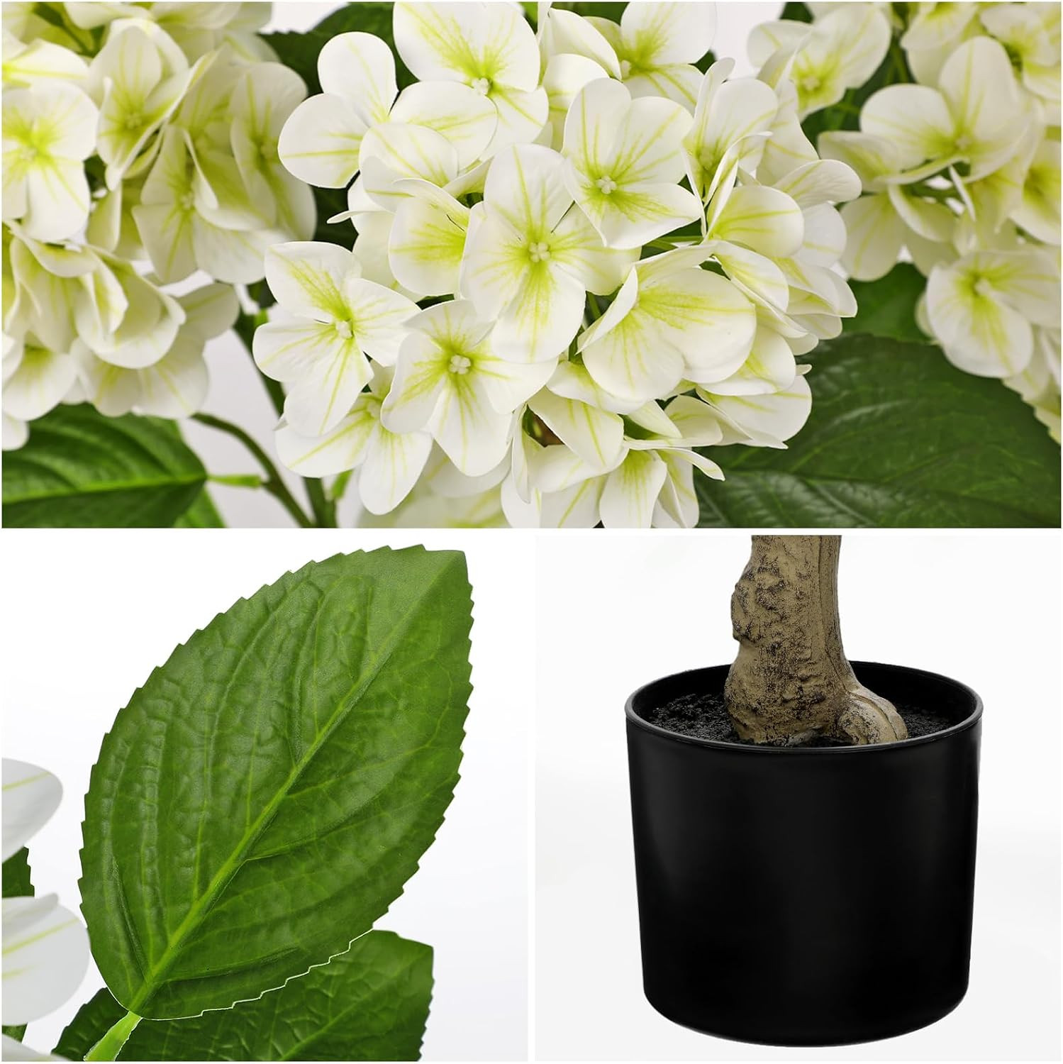 3FT White Hydrangea Artificial Flowers Tree Large Real Touch Faux Silk Hydrangea