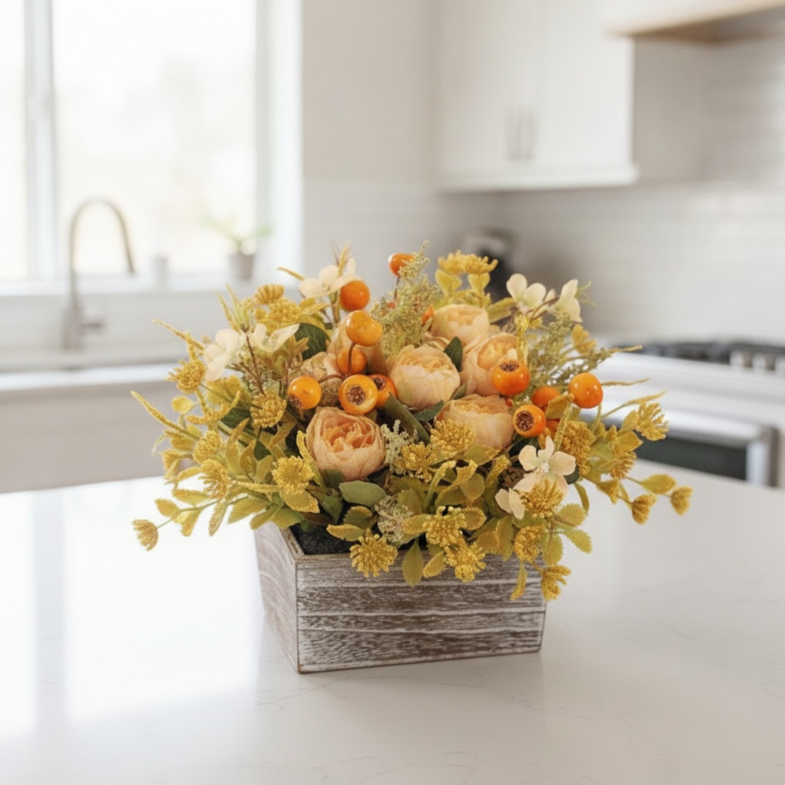 Artificial Flowers with Wooden Planter Rustic Wooden Planter Box Farmhouse