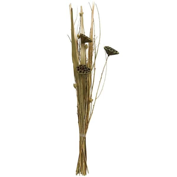 Litton Lane Tall Bouquet Lotus Flower Natural Foliage w/Grass and Branch Accents