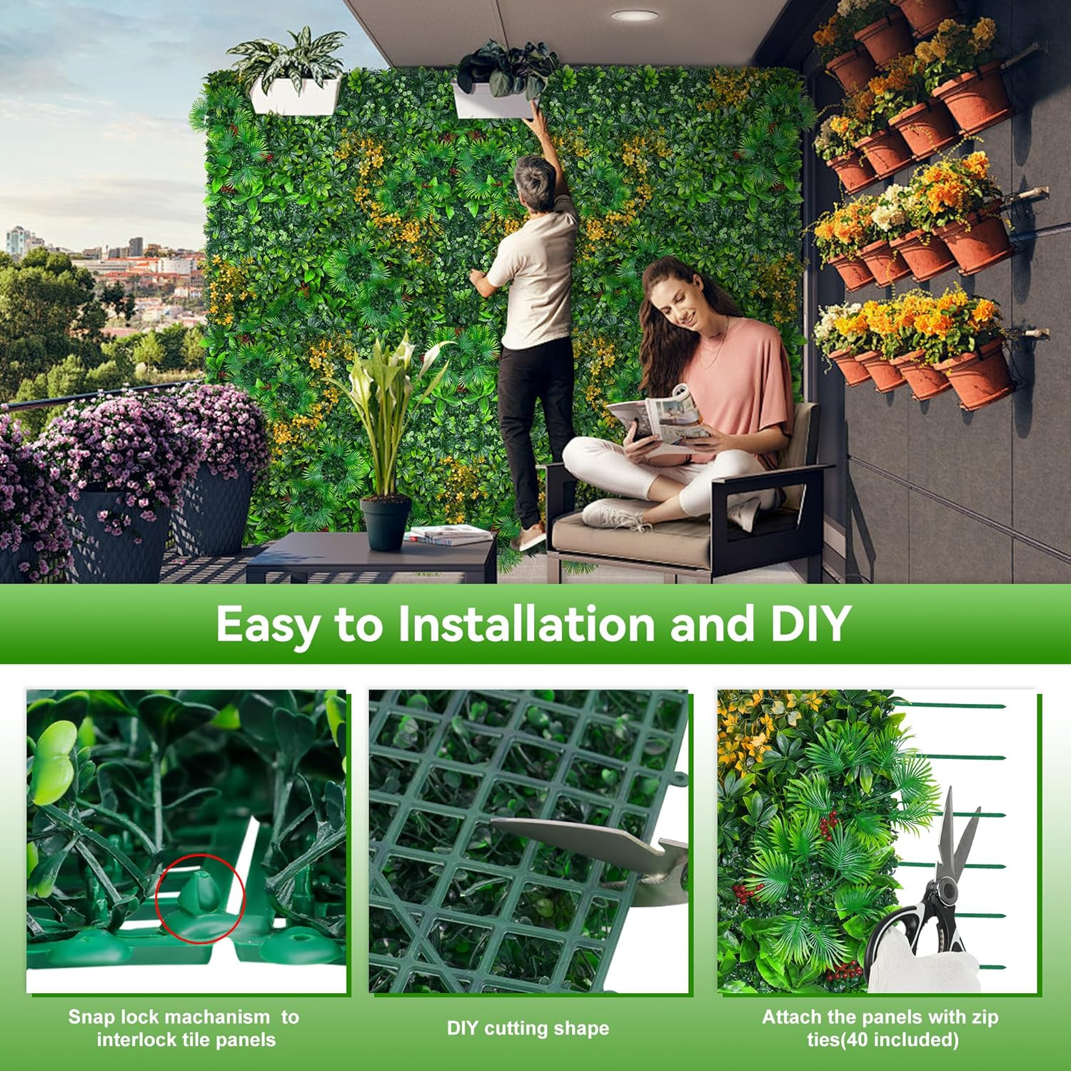 Artificial Grass Wall Panels with Tropical Leaves – 12 Pcs Green Decor