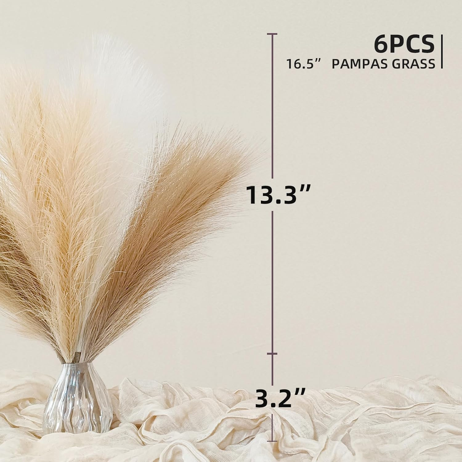 6-Pcs 17″ Pampas Grass Faux Pompas Fluffy 17In 6Pcs Beige & Brown & Taupe