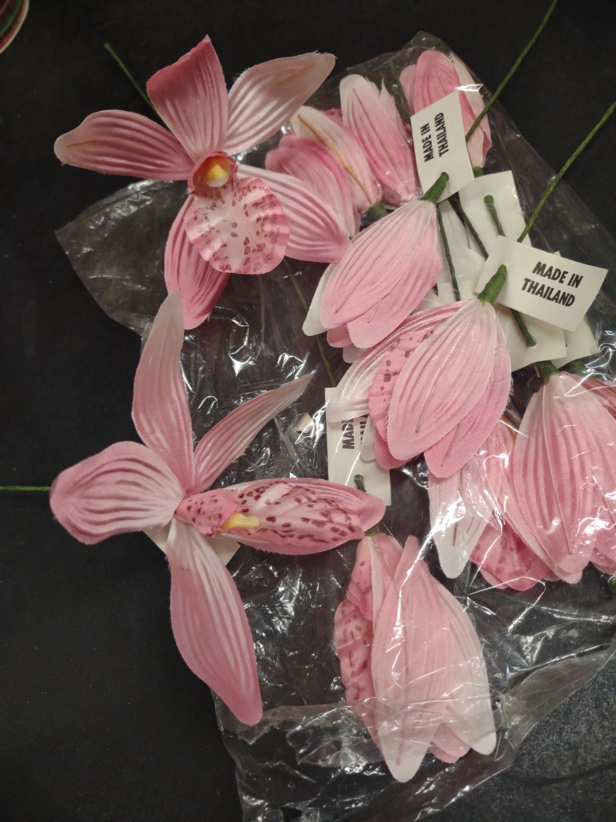 12 Stems 1970s Vintage Silk Orchids, 9″ Cymbidium Orchid Flower Pick, Rose Pink