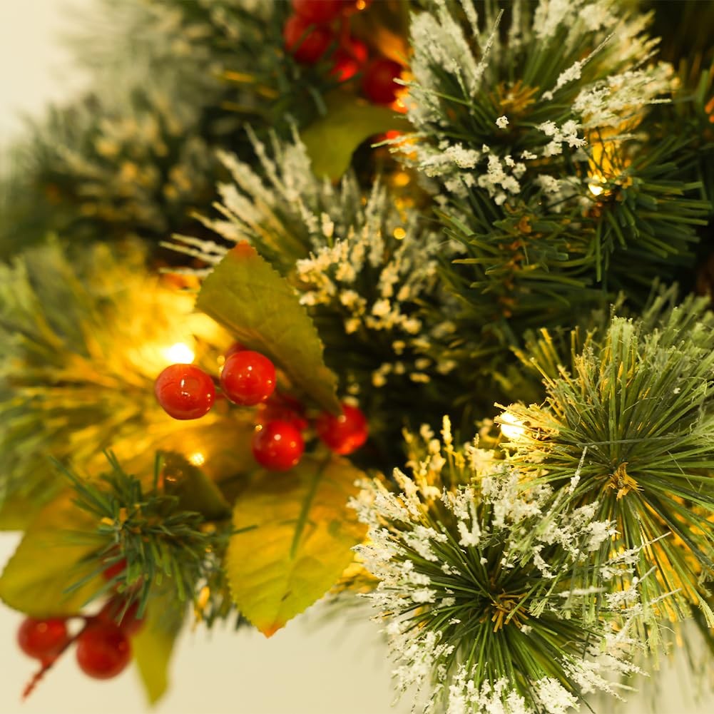 2PCS Artificial Hanging Basket Decorated with Pine Cones,Red Berry,Light up C…