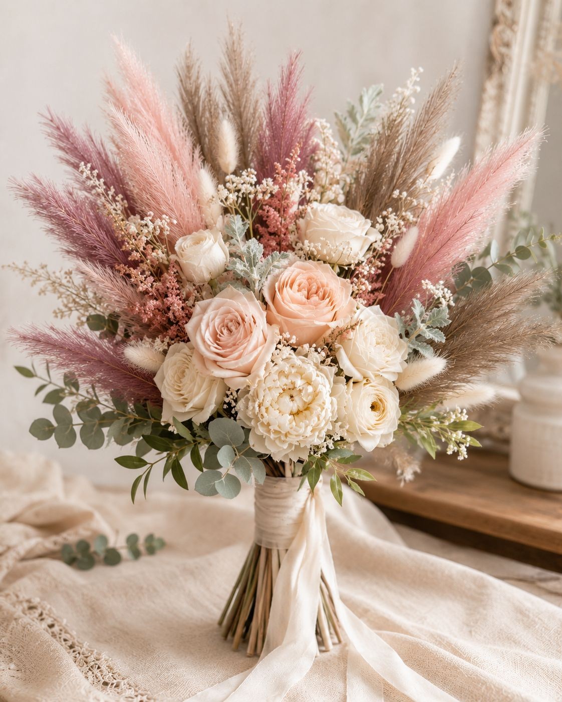 Dusty Pink Pampas Grass Decor Set of 15 Faux Pampas Stems Blush Mauve Taupe Pamp