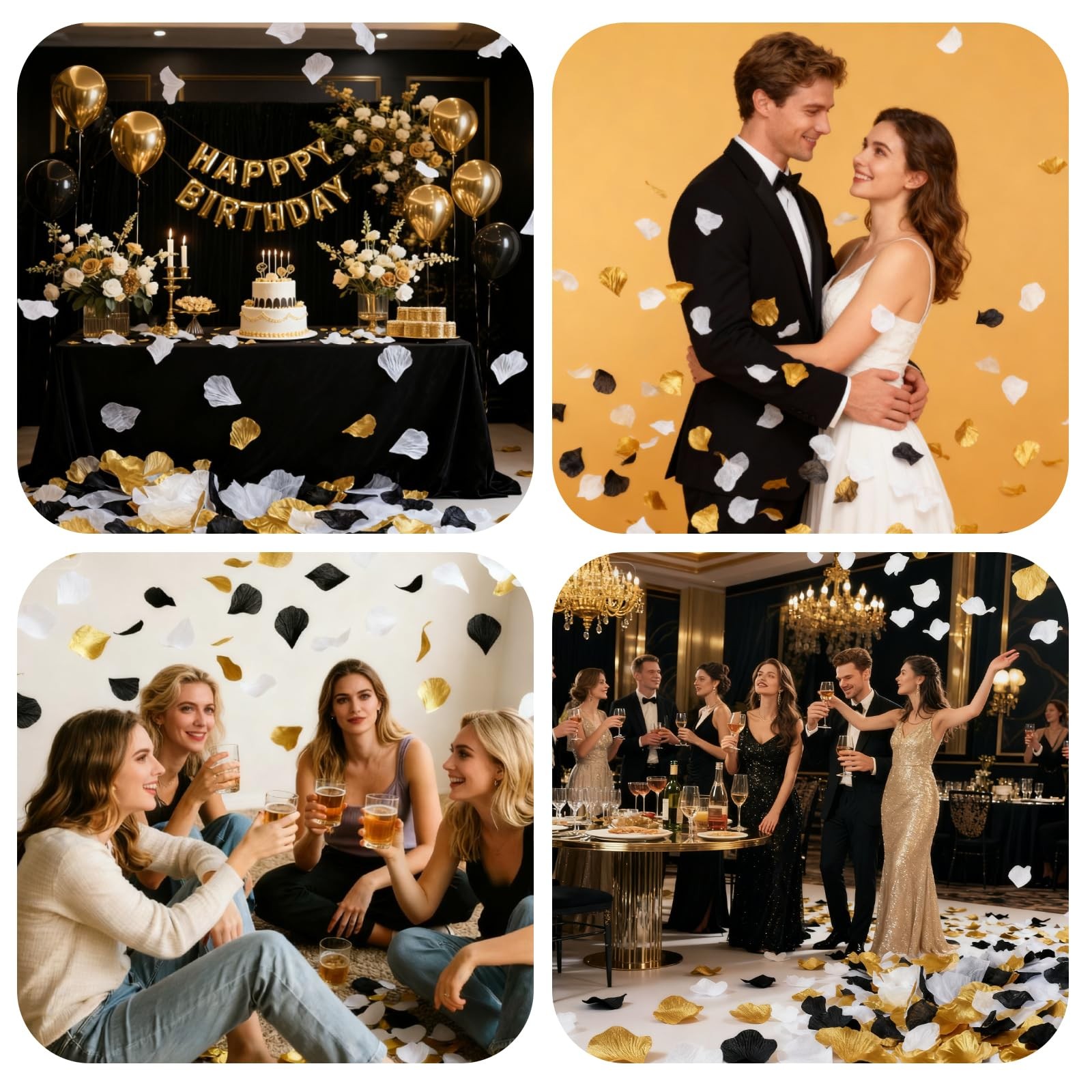 1800 PCS Bulk Artificial Rose Flower Petals Fits Wedding Black Gold White Decor