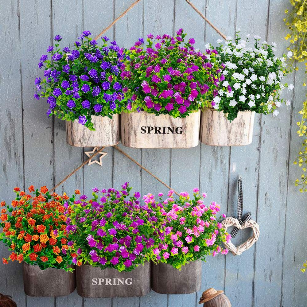 8 Bundles Outdoor Artificial Fake Flowers No Fade UV Resistant Faux Plastic P…