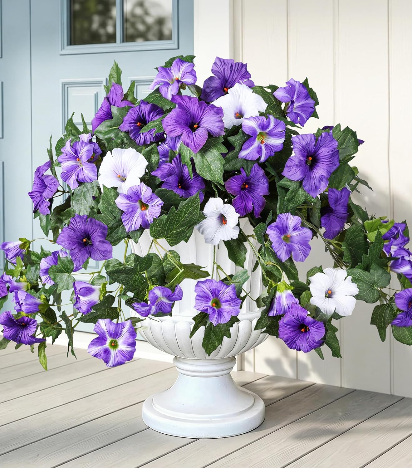 Artificial Flowers for Outdoors 2PCS Faux Petunias Silk Fake Flowers for outside