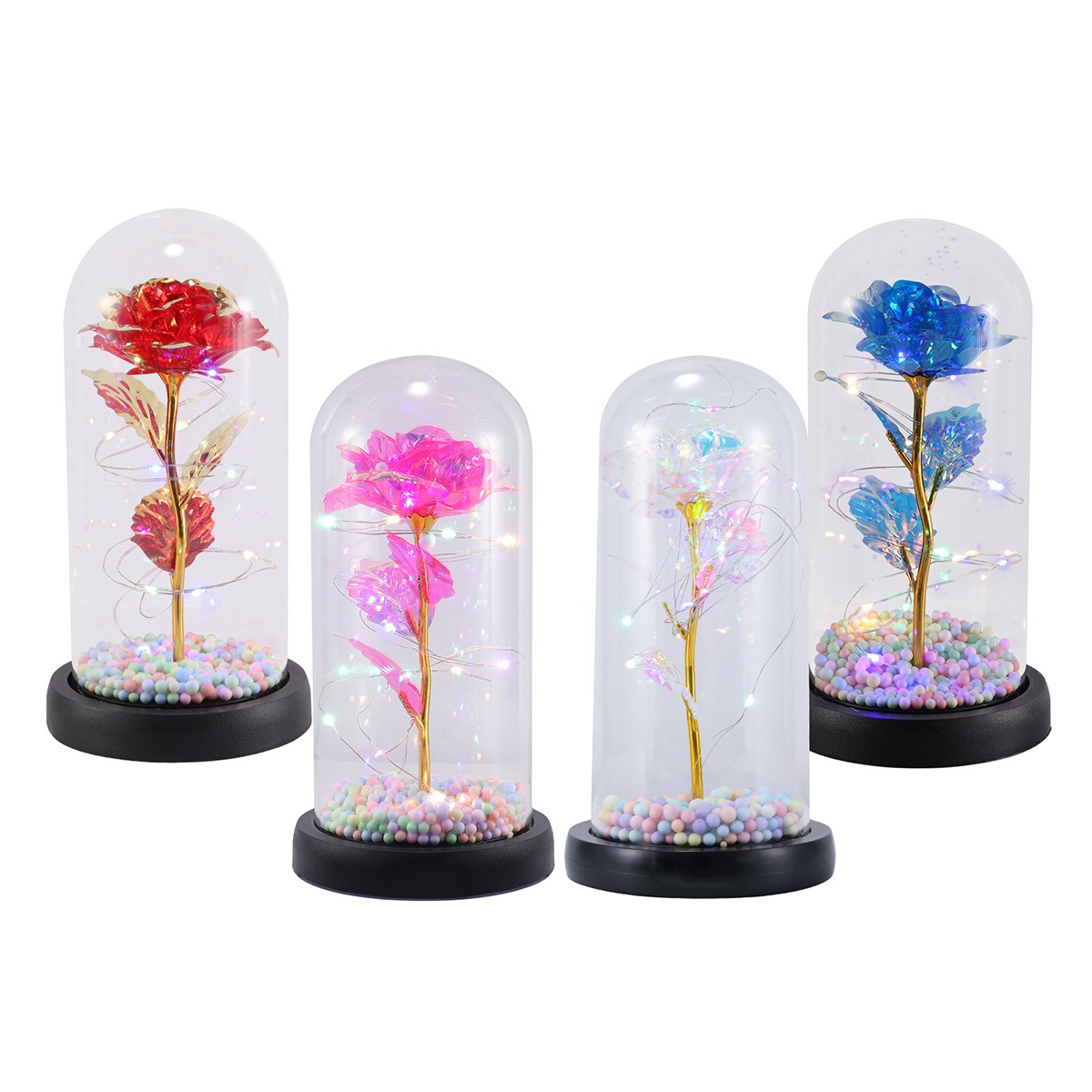 24K Gold Plated Dipped Rose Flower in glass LED Light Romantic Gift For mom Wife
