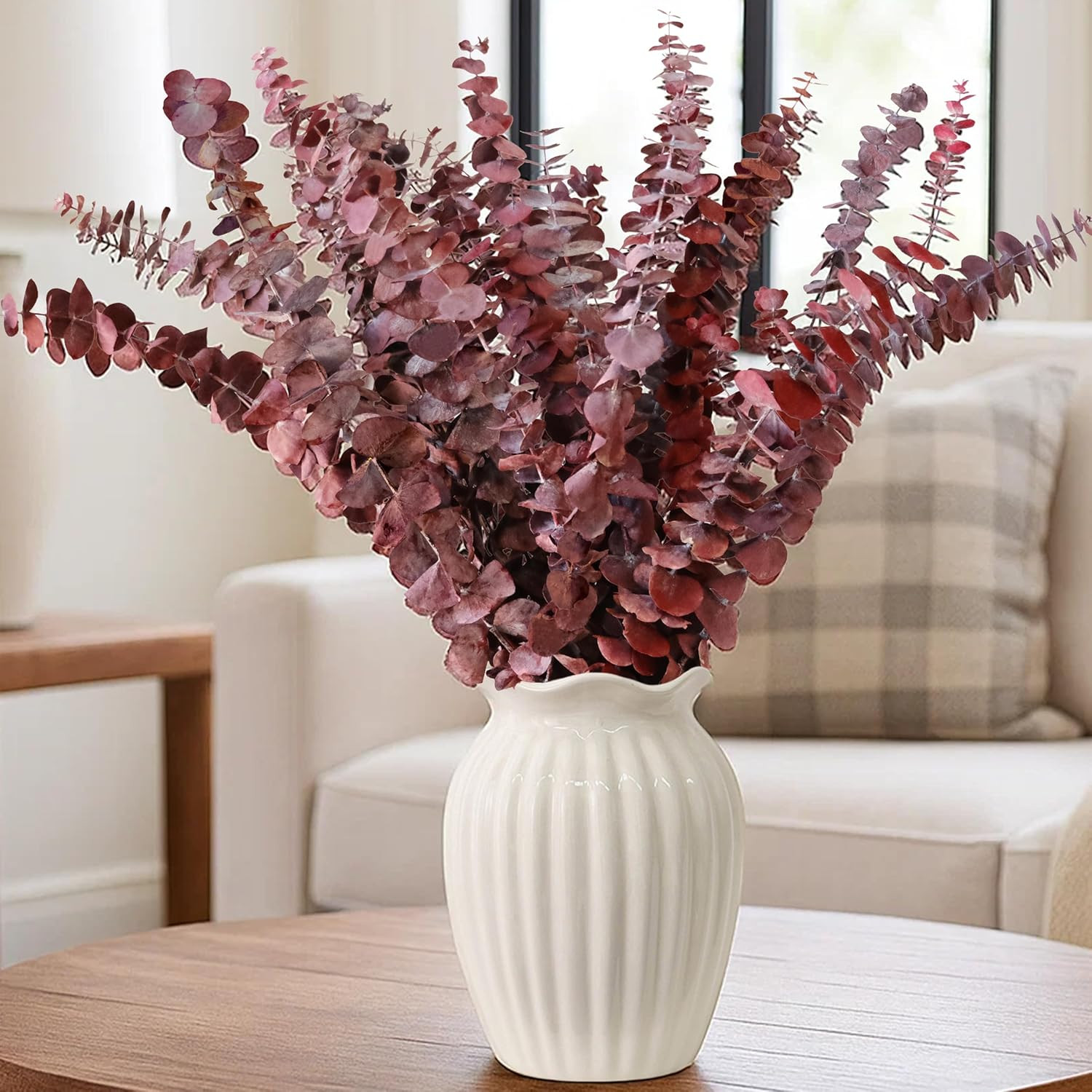 18 Pcs Dried Red Eucalyptus Stems – 17″ Preserved Fall Eucalyptus Bouquet, Rusti