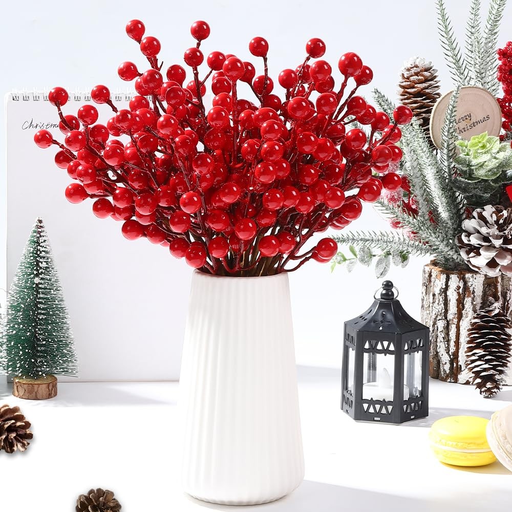 32 Pack Artificial Red Berry Stems, Christmas Red Berries Picks Holly Berry B…