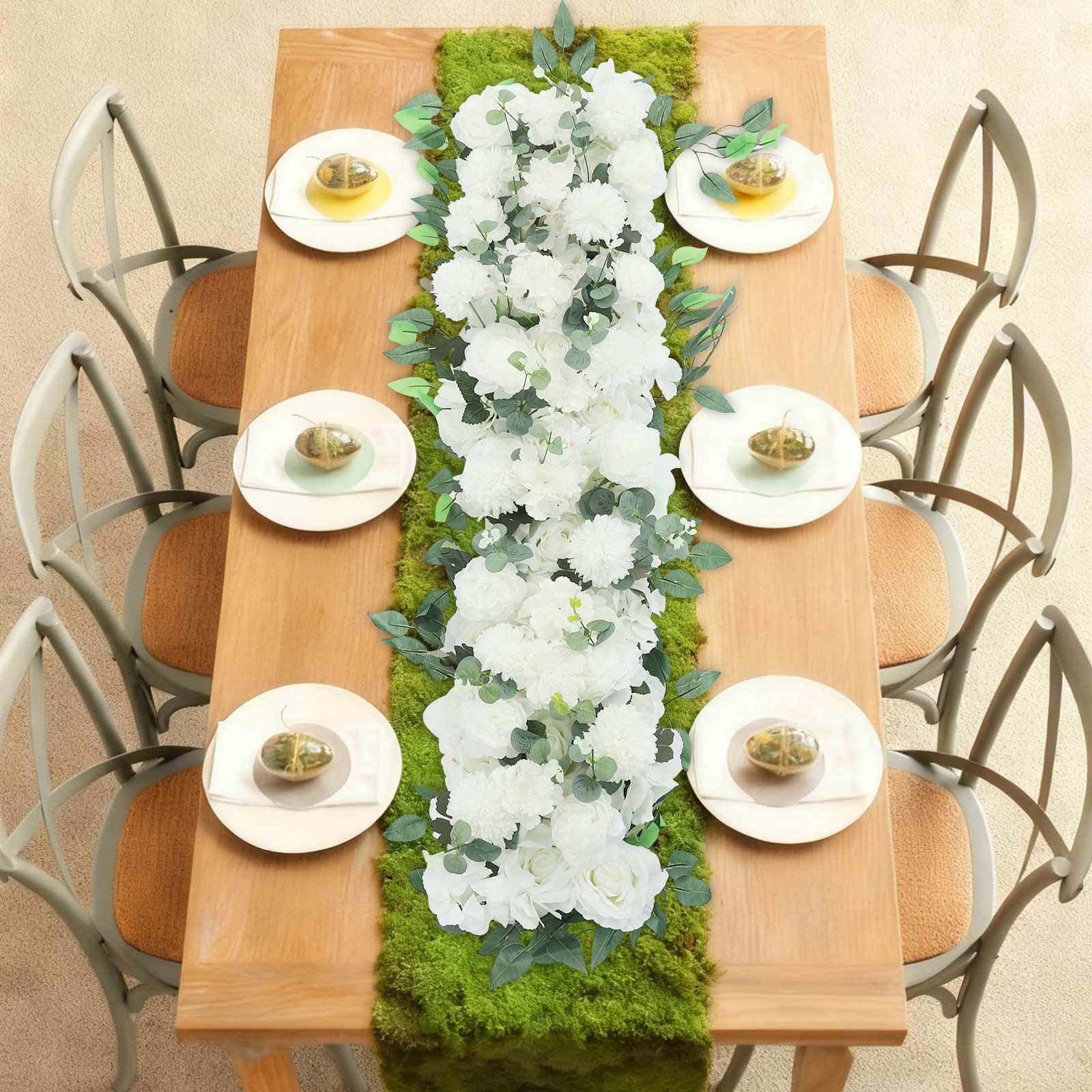 Artificial Flowers Row, Artificial Flower Row for Home Party Wedding White