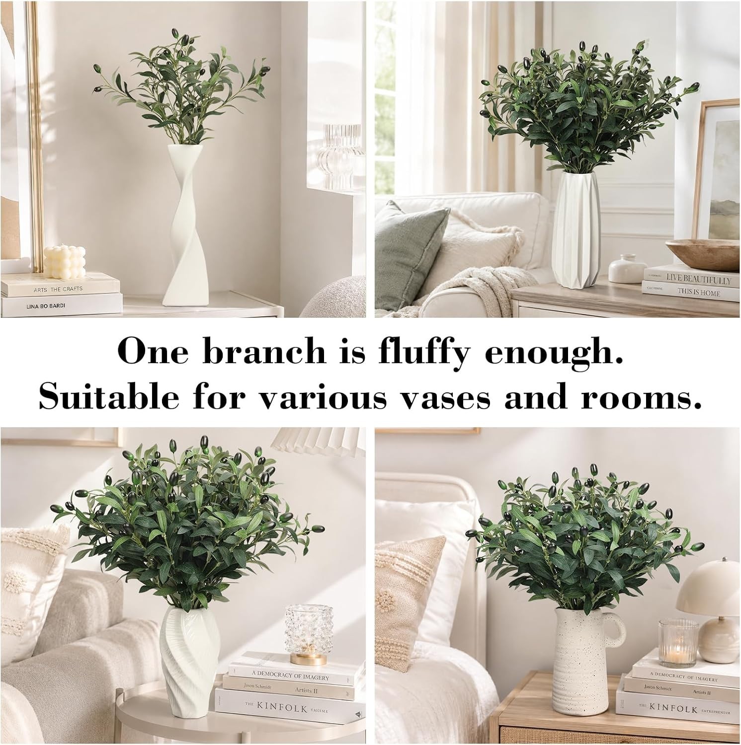 18in 10PCS Artificial Olive Branches for Vase Fake Greenery Stems | Faux Oliv…
