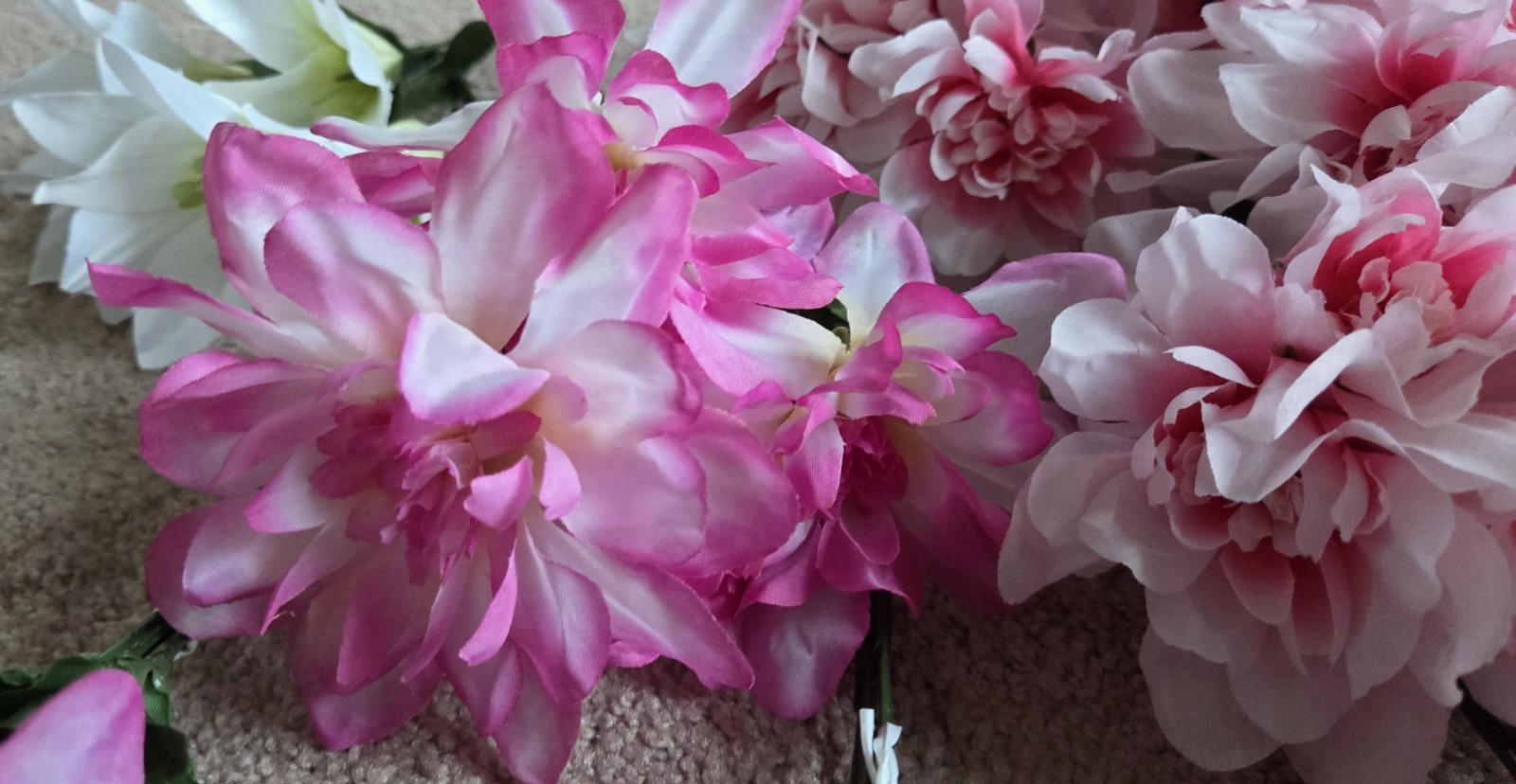 Colorful Fake Flowers Bunches- Lot Of Various Flower Types, Colors 18 Bunches