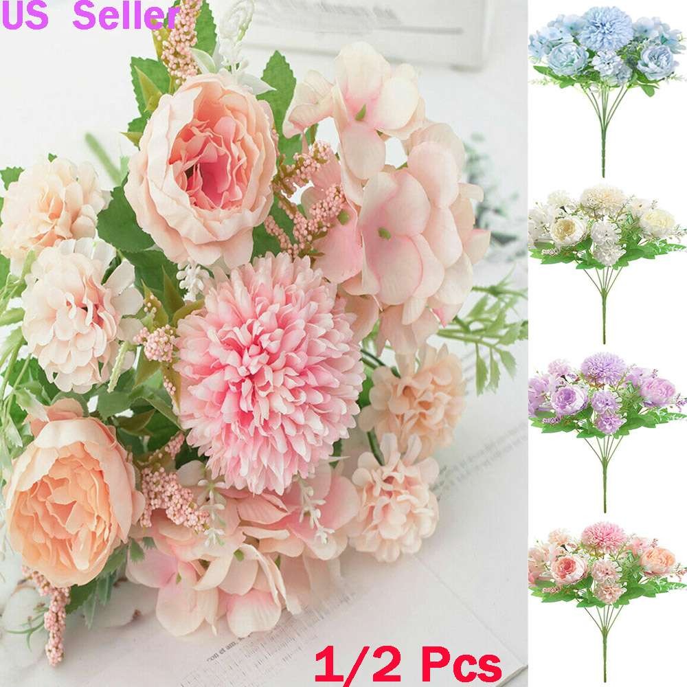 1/2Pcs Silk Peony Artificial Fake Flowers Bunch Bouquet Home Wedding Party Decor