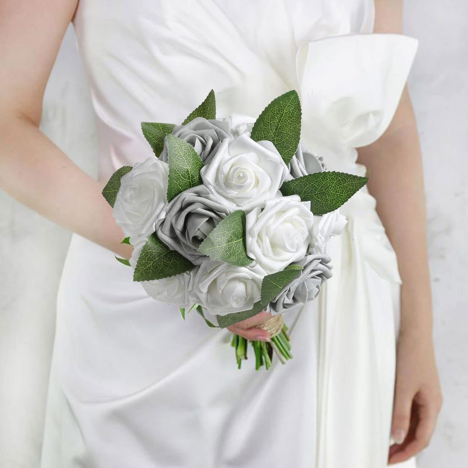 Artificial Rose Leaves, 100pcs Fake Green Leaves Bulk Silk Leaves with Stems …