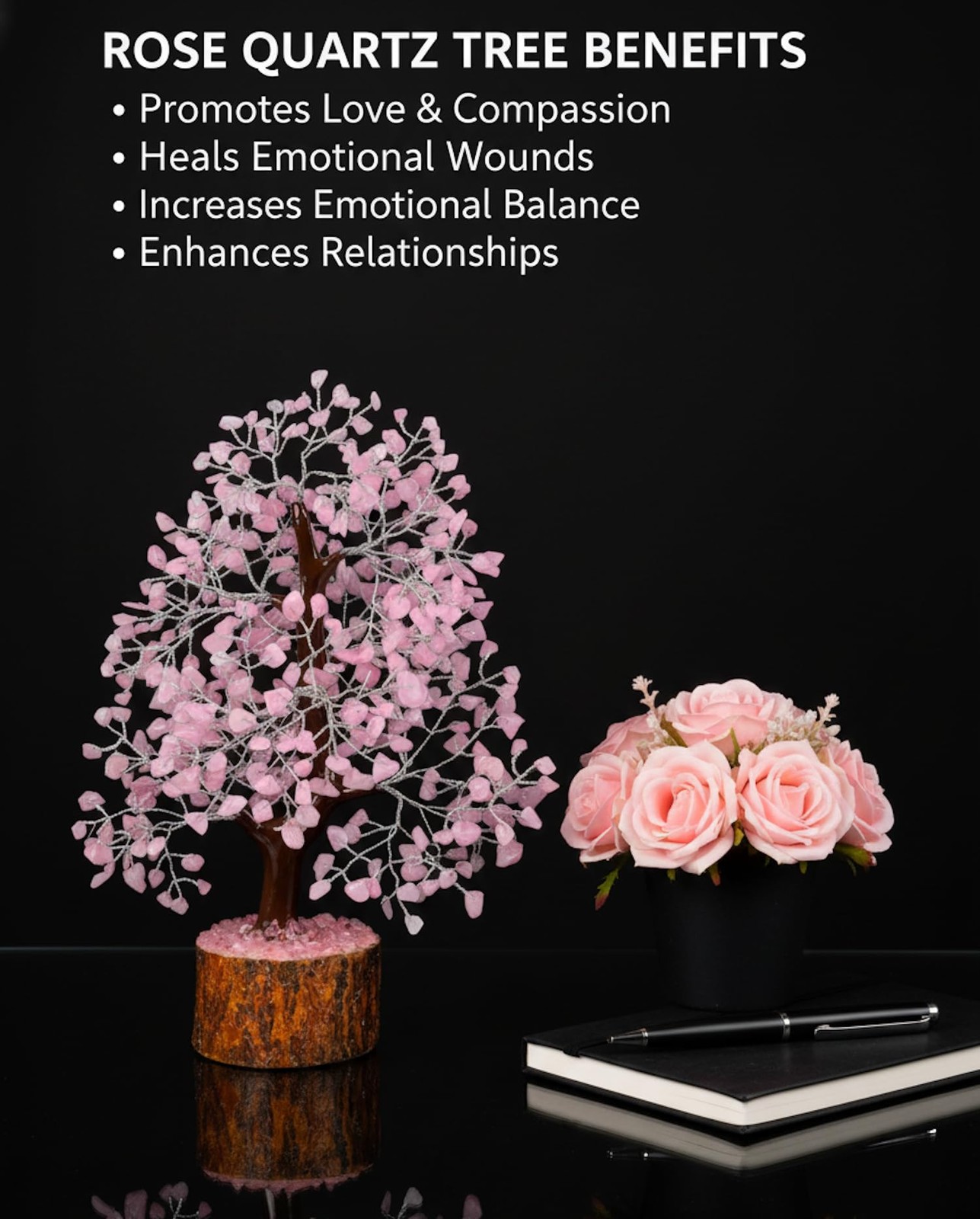 Rose Quartz Crystal Tree, Silver Wire Feng Shui Gemstone Tree, Chakra Healing…