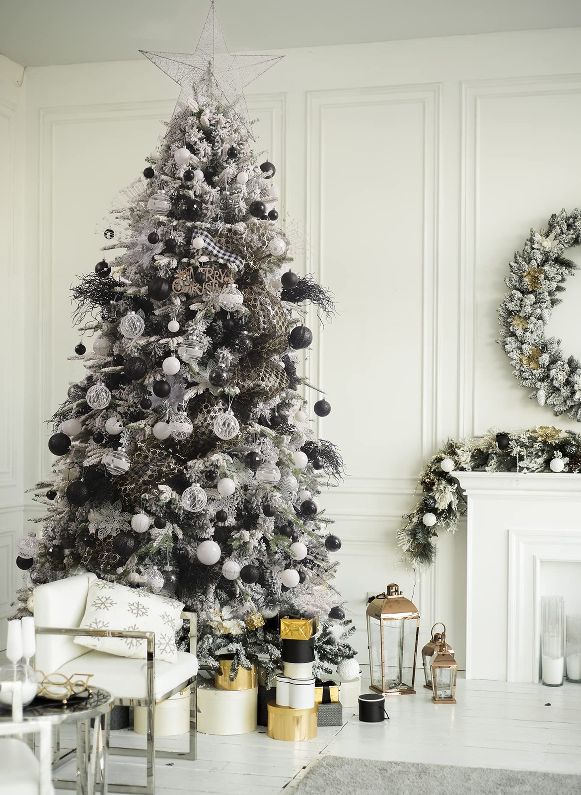 16 PCS Black Glitter Artificial Poinsettia Christmas Tree Flowers Ornaments