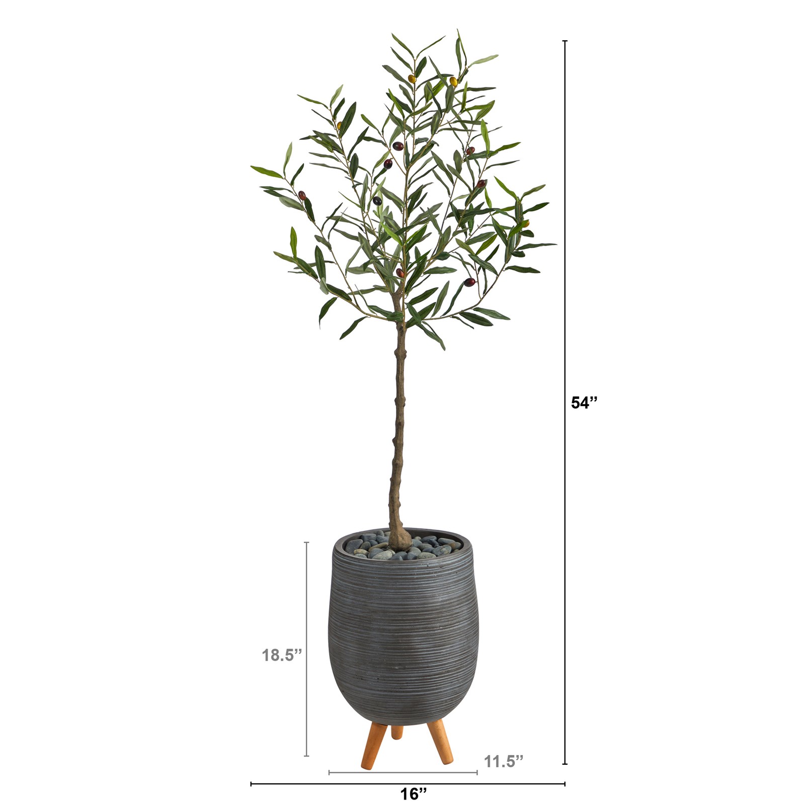 Nearly Natural 4.5ft Olive Artificial Tree in Gray Planter with Stand in Green