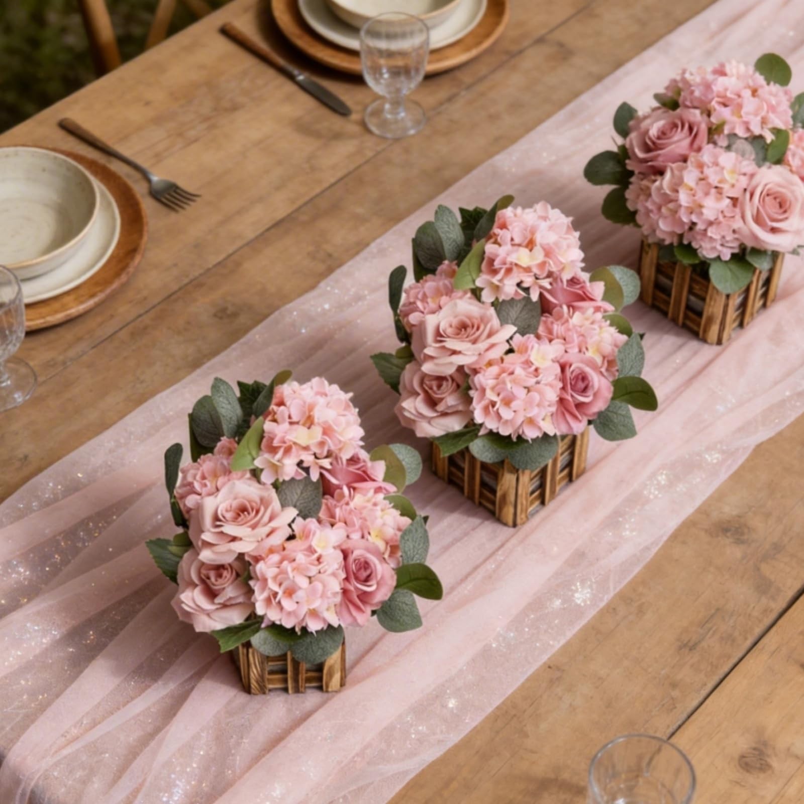 11.8’’ Tall Standing Artificial Flowers, 4Pcs, Dusty Pink
