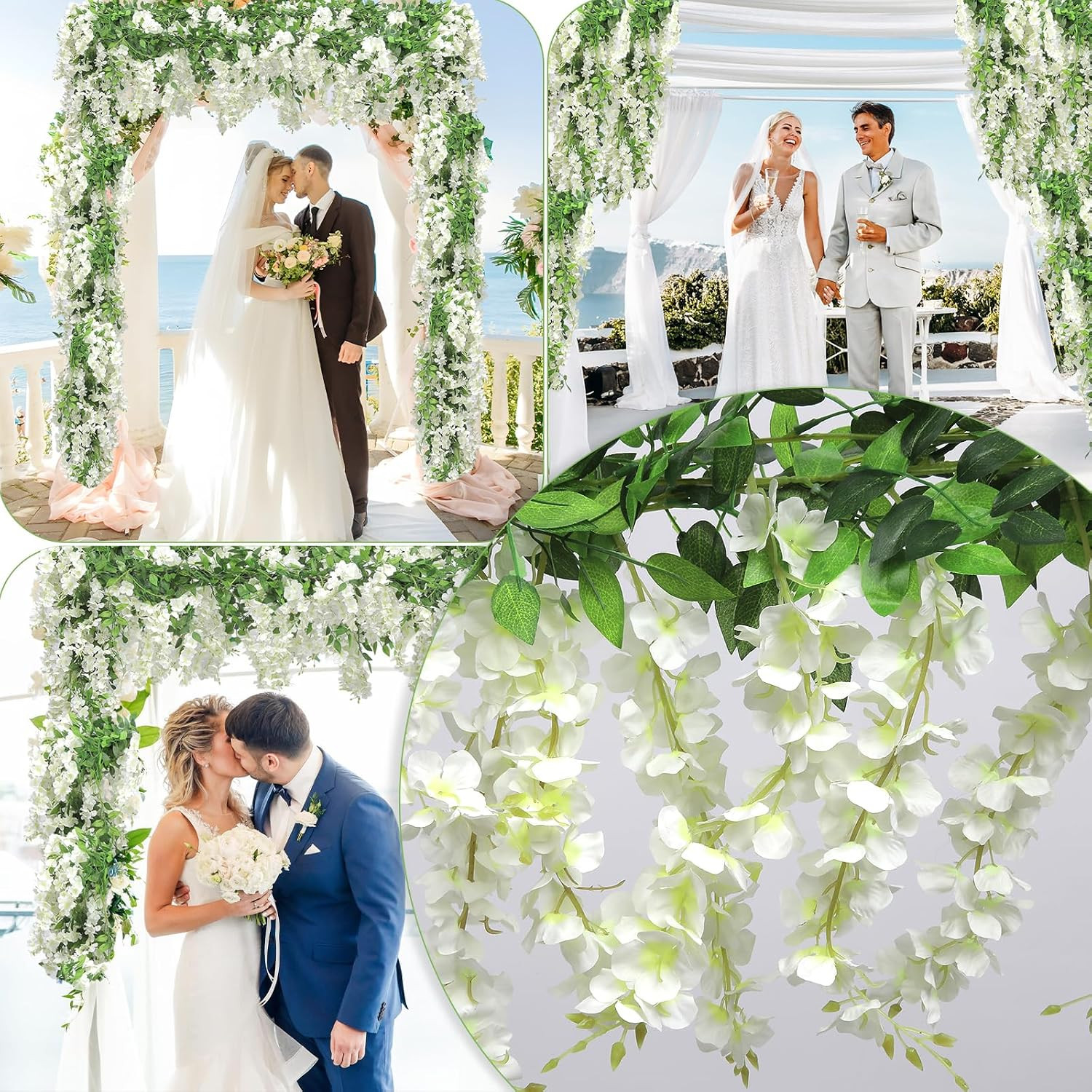 Wisteria Artificial Flower Garland,4Pcs Wisteria Hanging Flowers for Wedding Dec