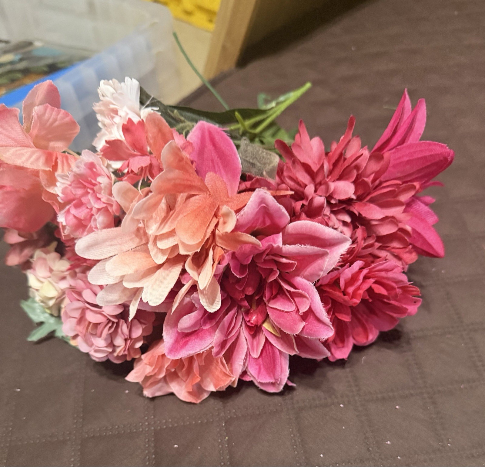 Large Lot / Box of Miscellaneous Artificial Silk Flowers – Bright Pink Shades