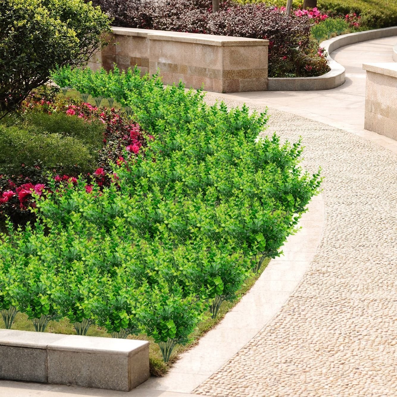 TEMCHY Artificial Plants Flowers Faux Boxwood Shrubs 6 Pack, Lifelike Fake Gr…