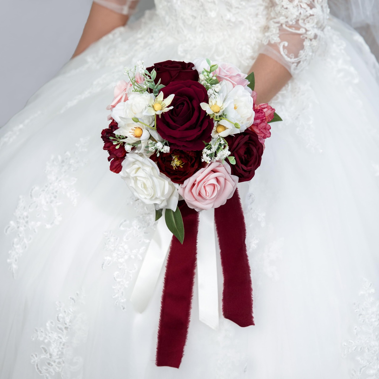 Burgundy, Blush Wedding Bouquet, Bride, Bridesmaid, Artificial Prom Flowers