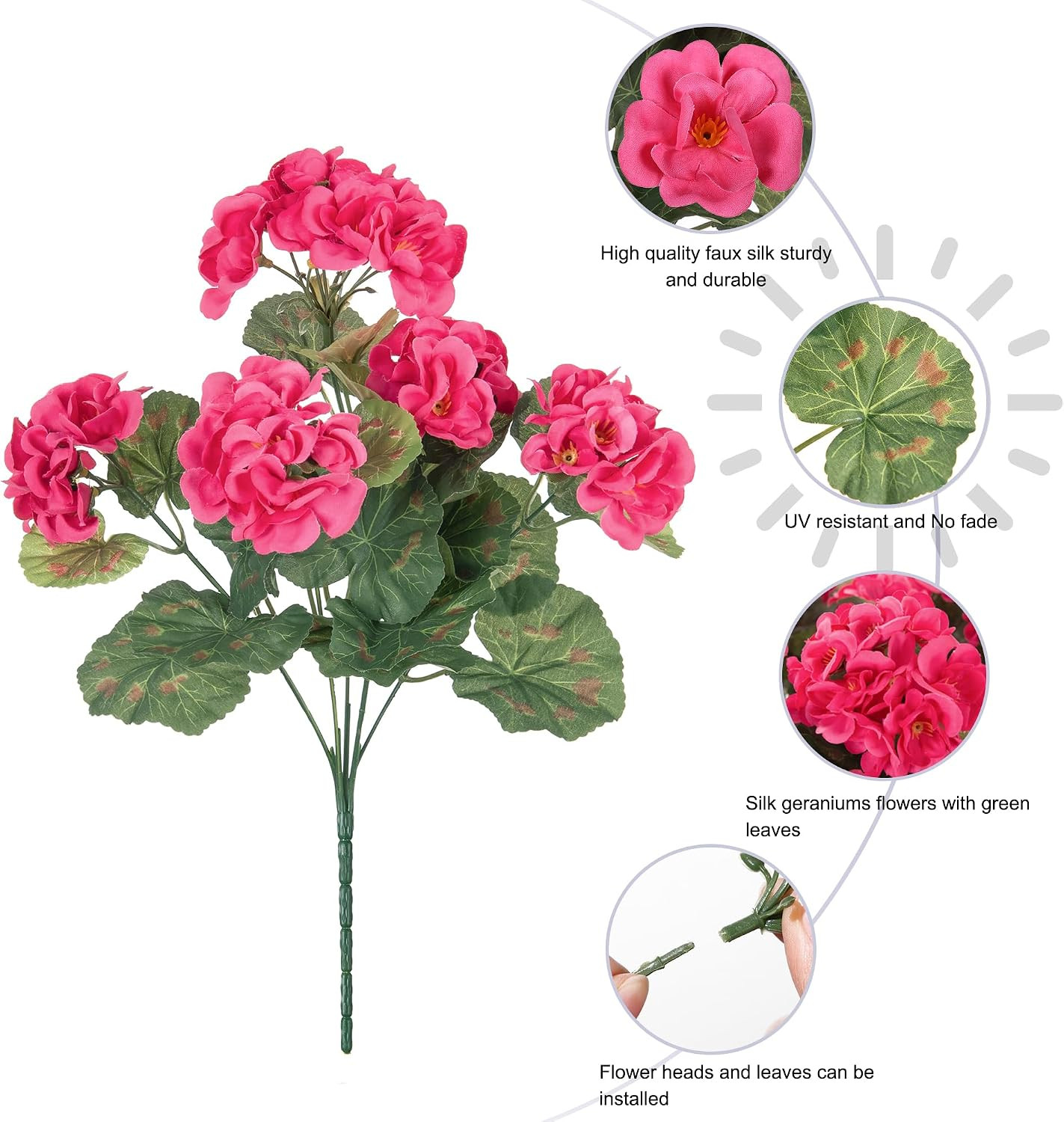 Fake Geraniums Artificial Flowers for Outdoors, 6 Bundles Silk Geraniums Flowers