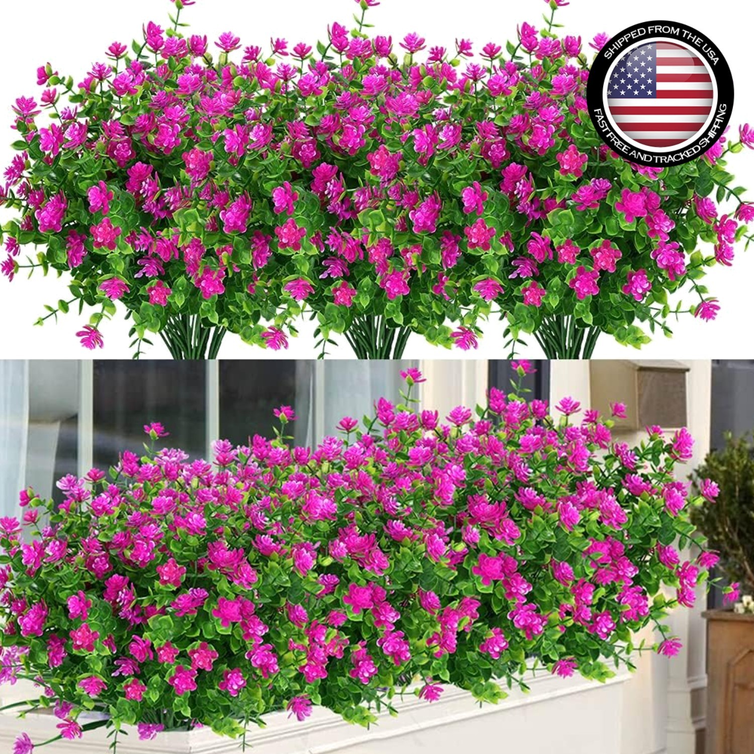 UV Resistant Faux Boxwood Flowers – 6 Bundles in Vibrant Magenta for All Spaces