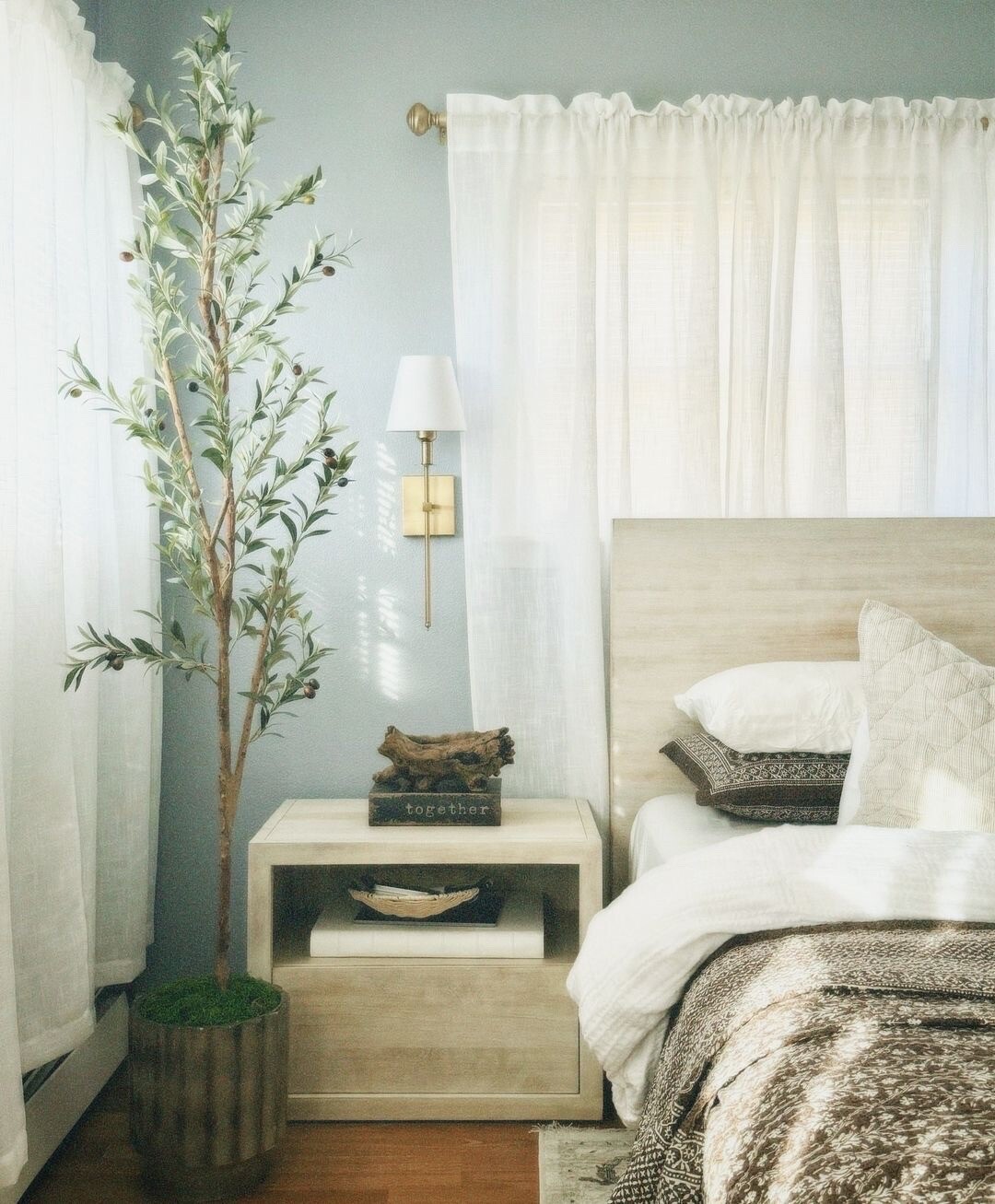 7ft Olive Minimalist Artificial Tree with Natural Trunk Home Decor. Retail $149