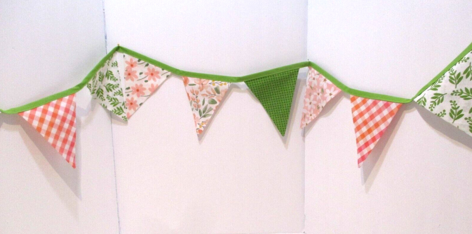 Cotton Flag Garland, Peach-Green Floral, Garden , College Dorm Decoration, 88″ L
