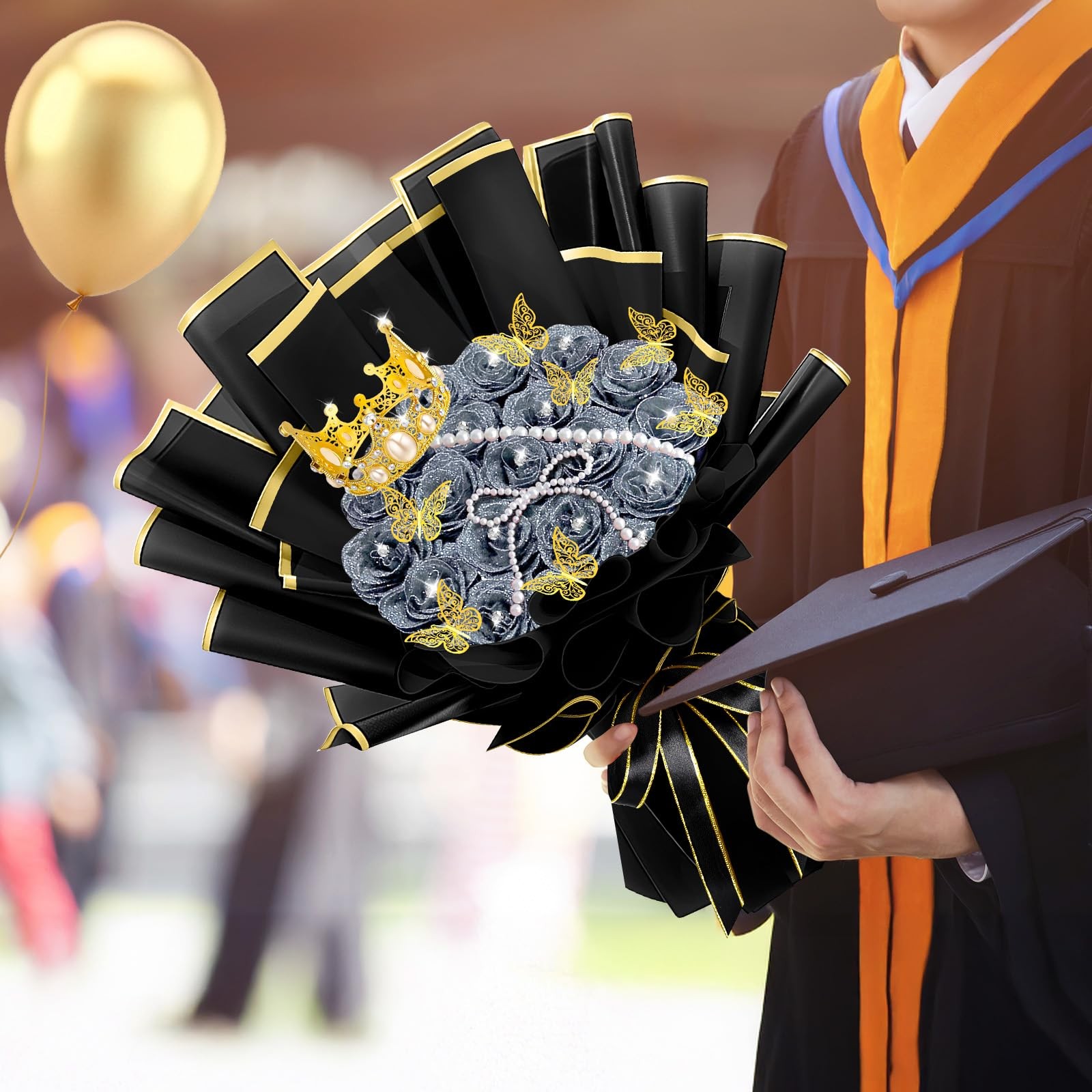 196 Pcs Graduation Gifts DIY Glitter Roses Bouquet Kit Artificial Flower Bouq…