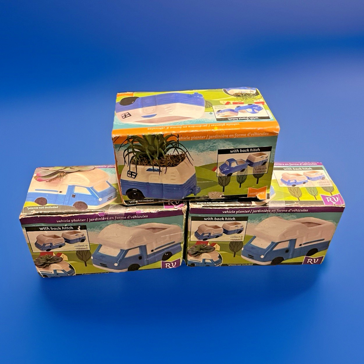Vintage Style Ceramic Vehicle Planters RV Camper For Succulents Set of 3 NOS