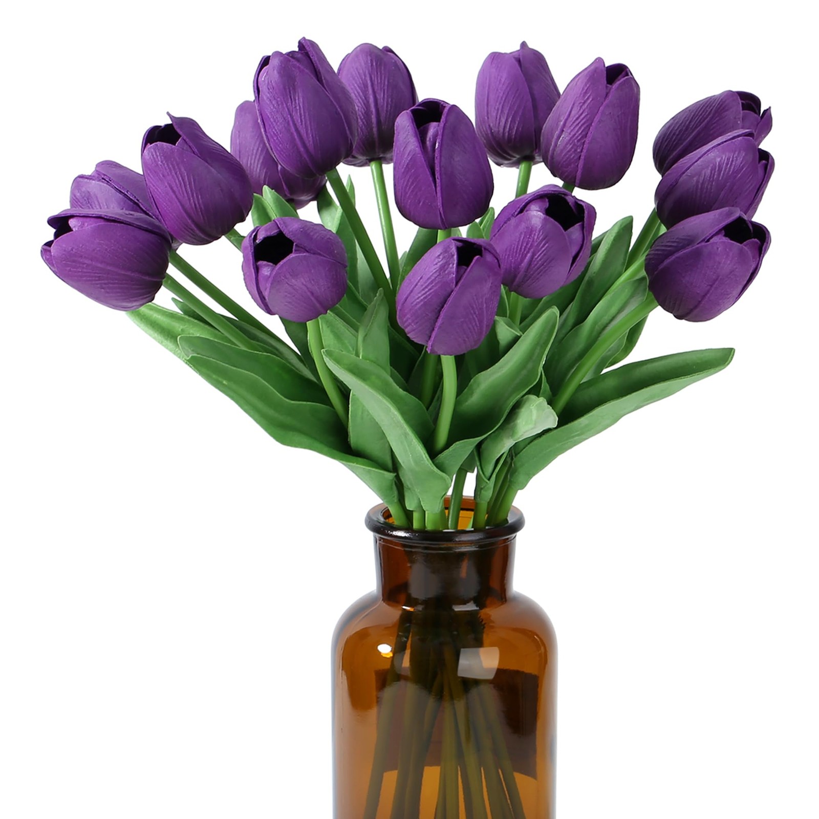 Beige 15 PCS Real Touch Fake PU Artificial Tulips Flowers Decor 14 Inch
