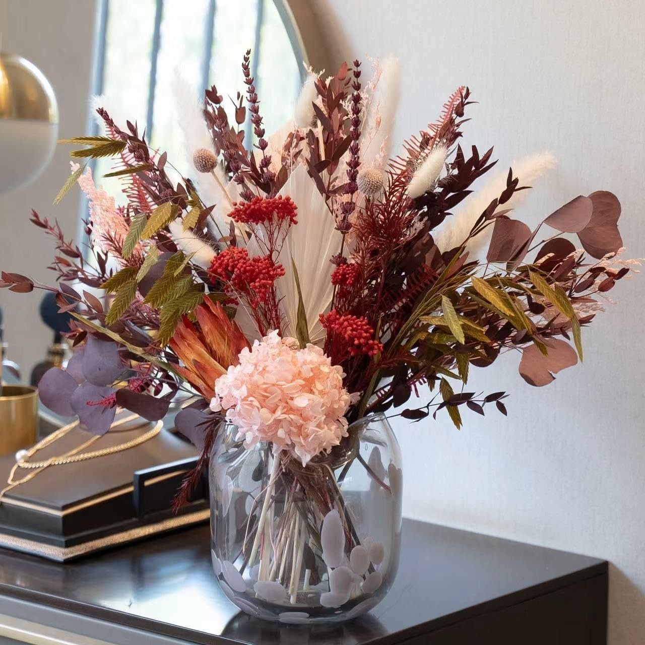 Dried Flower Bouquet Natural Pampas Grass Boho Wedding Centerpiece 17×5.5in