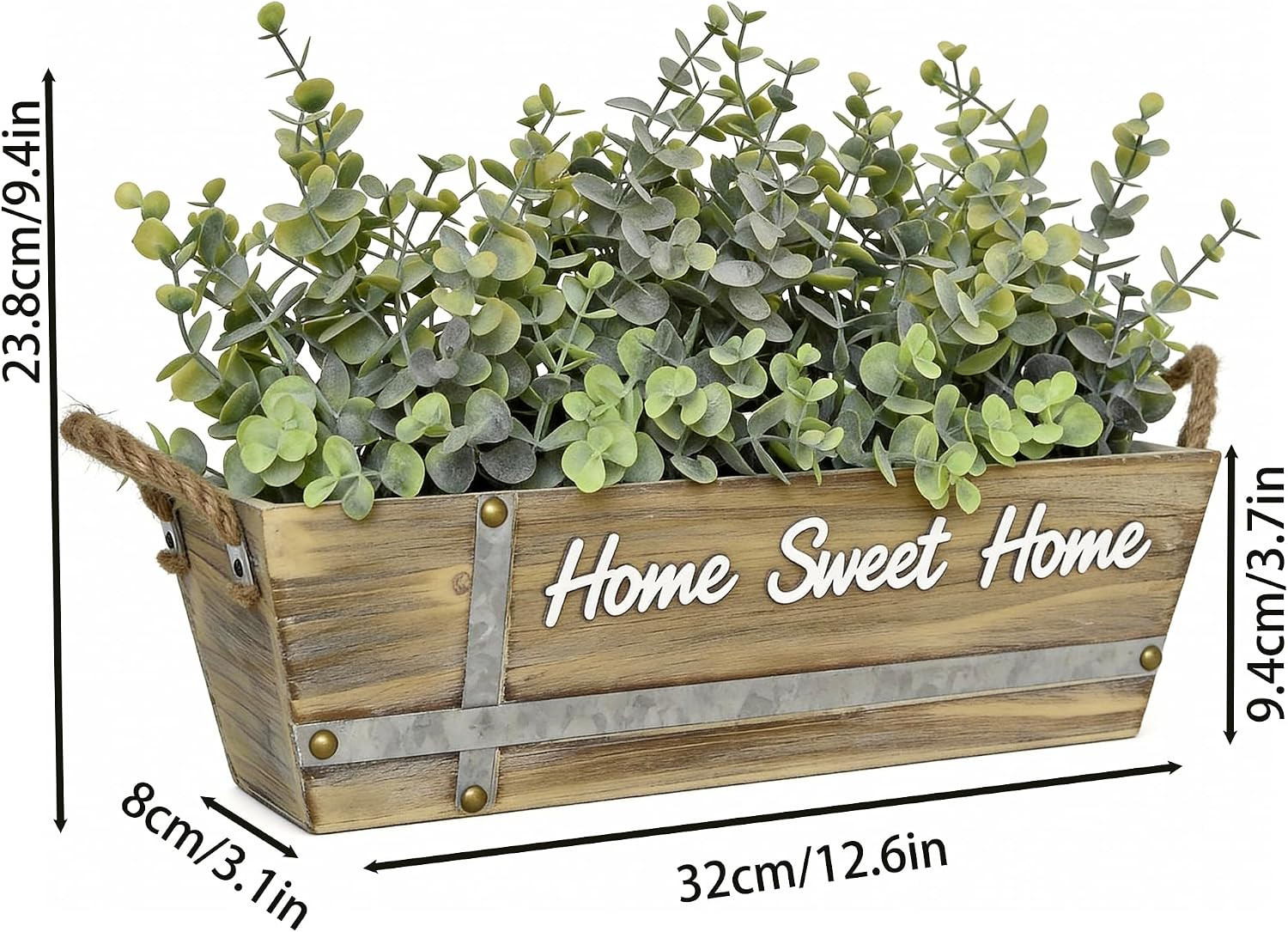 Artificial Eucalyptus Table Centerpiece in Wooden Box, Faux Greenery Arrangement