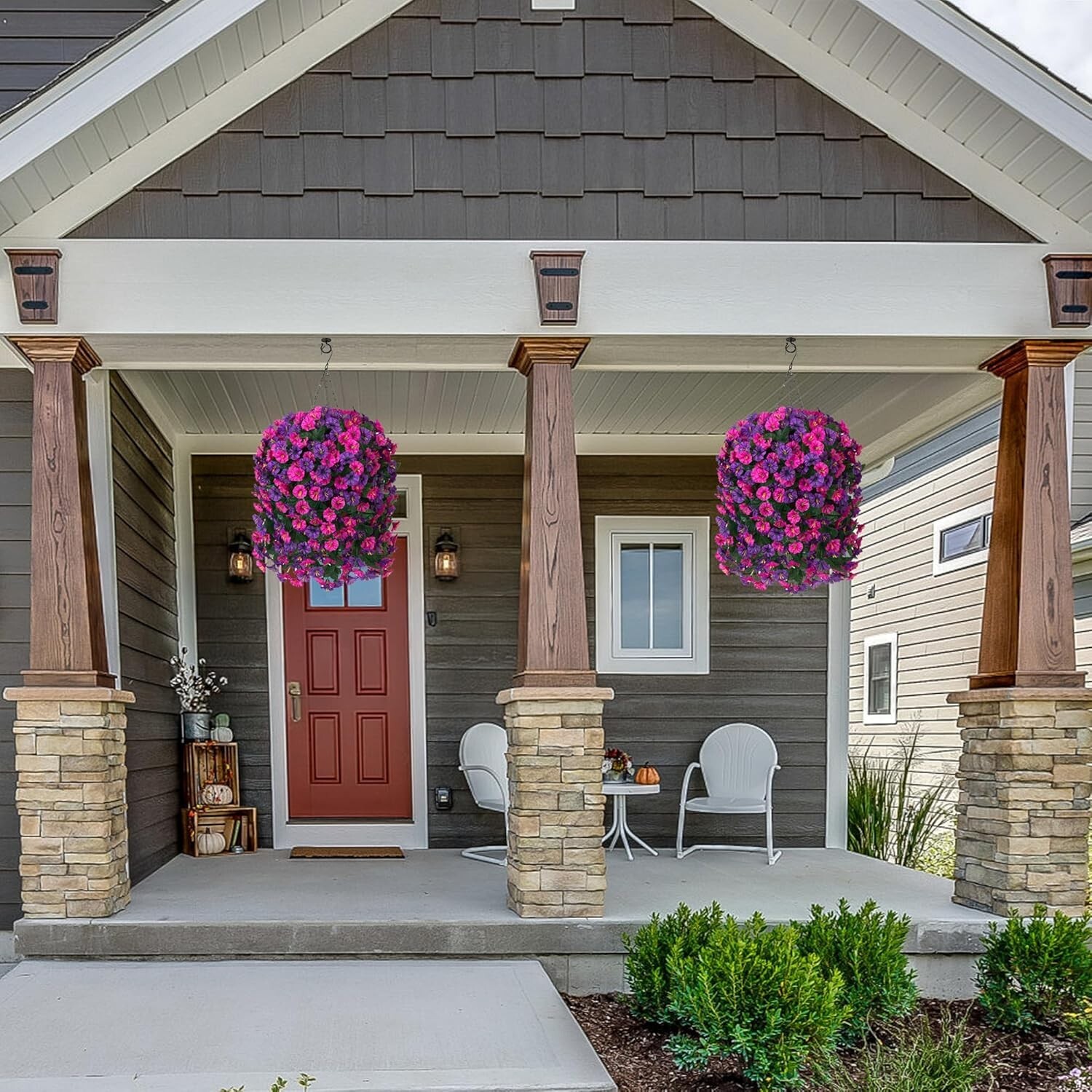 Vibrant Fuchsia & Dark Purple Faux Silk Hanging Flower Planter for Home Yards