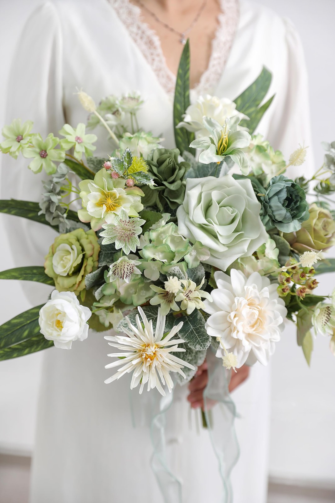 Forest Green Artificial Silk Flowers Combo Box Set Fake Rose Wedding Bouquet