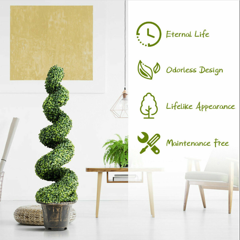 2Pcs 4FT Artificial Boxwood Spiral Tree W/Realistic Leaves Indoor Outdoor Office