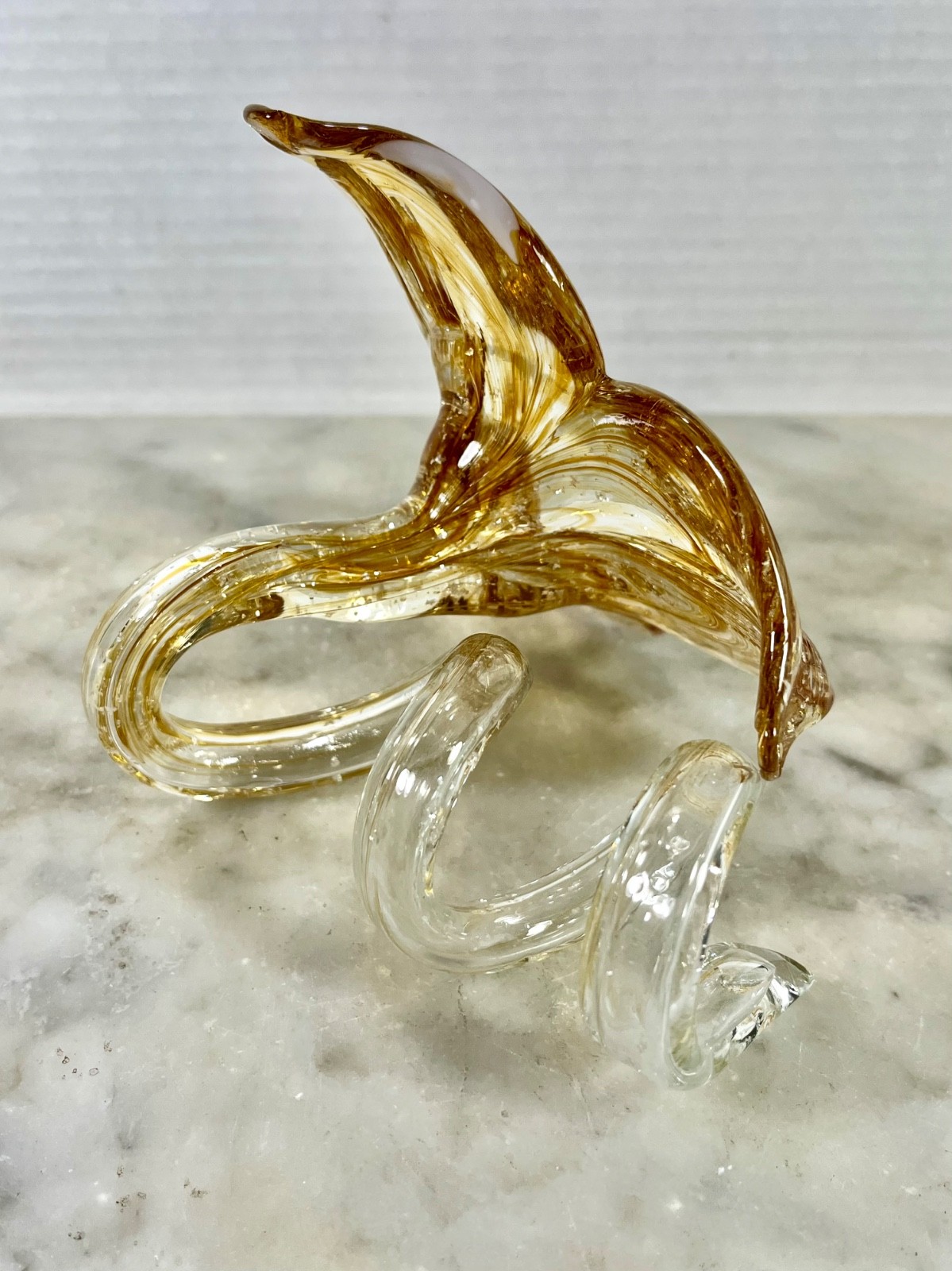 VTG Hand Blown Glass Petal Flower Amber Color