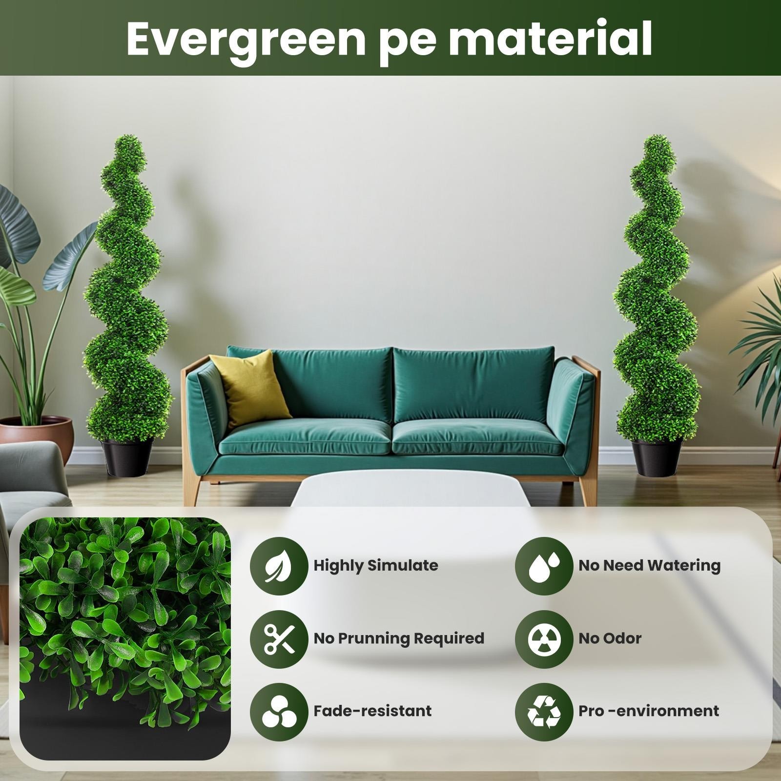 3FT 2 PCS Realistic Artificial Spiral Boxwood Topiary Trees w/Durable Pot