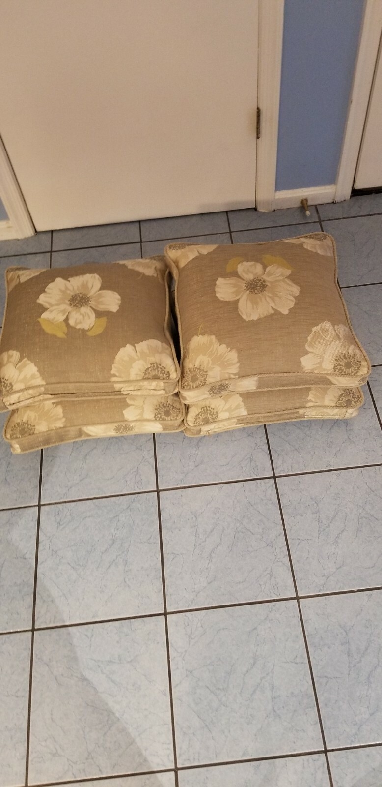 (4) VINTAGE Linen Embroidered, Roped, Cushions. Quality And A Rare Find. NEW!!