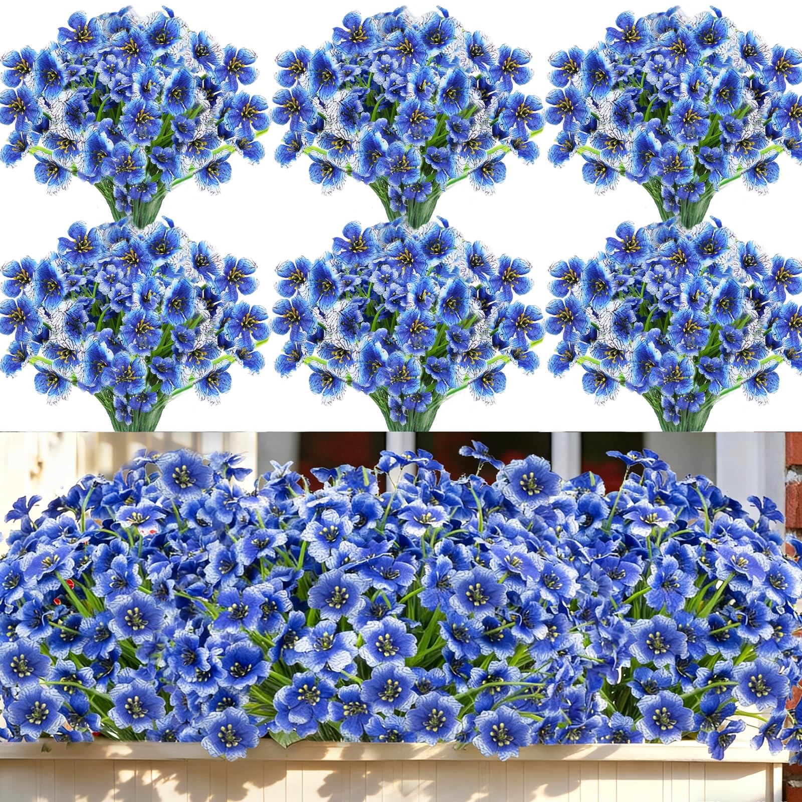 Artificial Flowers Outdoor Blue – 24 Bundles, 5 Branches 18 Heads, 11-14.6″